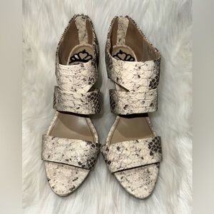 Fergalicious Cream and Brown Snakeskin Sandals